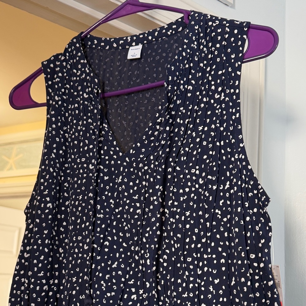 Navy and White Sleeveless Dress